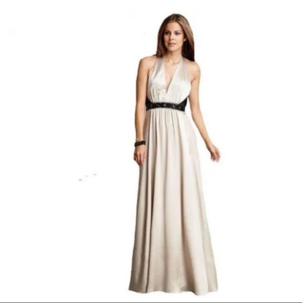 BCBG SILK Elegant Cream and Black Evening Gown